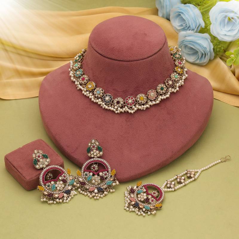 Multi color kundan necklace set