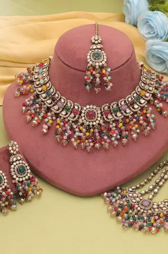 Multi color kundan necklace set