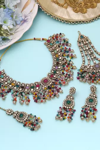 Multi color kundan necklace set