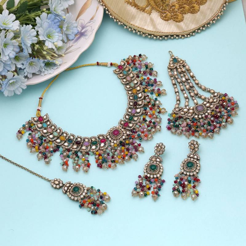 Multi color kundan necklace set