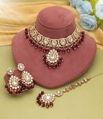 Maroon color kundan necklace set