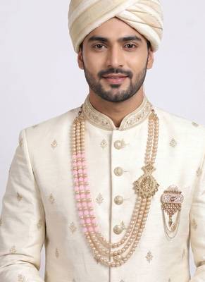   groom sherwani necklace moti mala layered for wedding | groom mala with brooch set 6