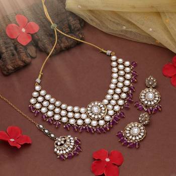Light purple color kundan necklace set 1