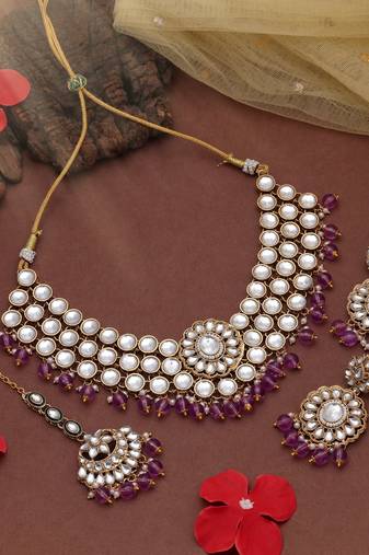 Light purple color kundan necklace set
