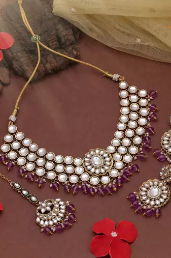 Light purple color kundan necklace set