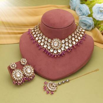 Light purple color kundan necklace set 2