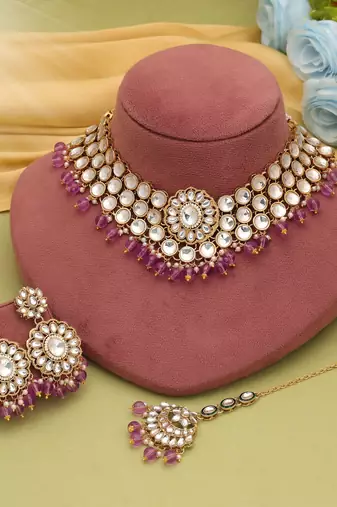 Light purple color kundan necklace set