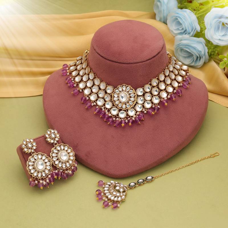 Light purple color kundan necklace set
