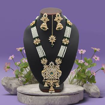 Green color long kundan necklace set 2