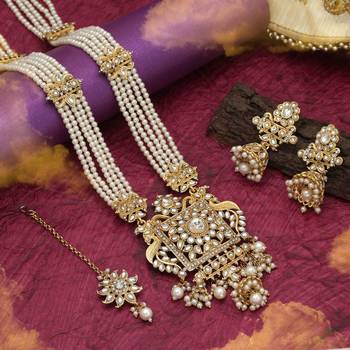 White color long kundan necklace set 1