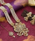 White color long kundan necklace set