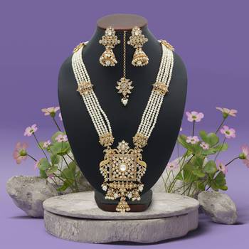 White color long kundan necklace set 2