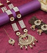 Maroon color long kundan necklace set