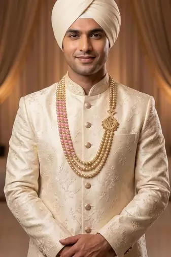   pearl beads dulha groom sherwani mala for   for wedding | layered mala | perfect for groom