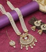 White color long kundan necklace set