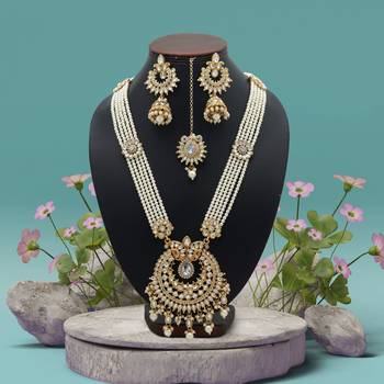 White color long kundan necklace set 2