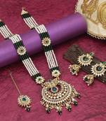 Green color long kundan necklace set