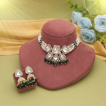 Green color choker kundan necklace set 1