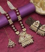 Maroon color long kundan necklace set