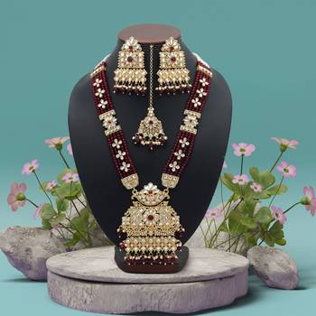 Maroon color long kundan necklace set 2