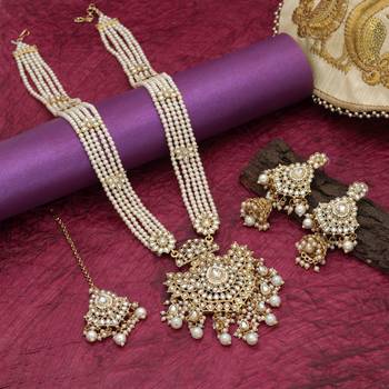 White color long kundan necklace set 1