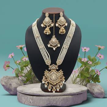 White color long kundan necklace set 2