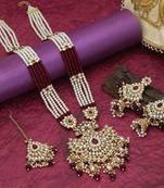 Maroon color long kundan necklace set