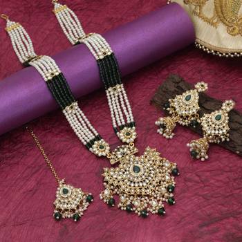 Green color long kundan necklace set 1
