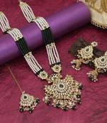Green color long kundan necklace set