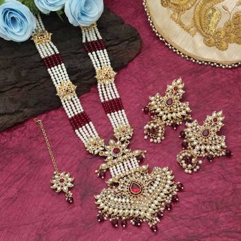Maroon color long kundan necklace set 1
