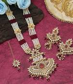Maroon color long kundan necklace set