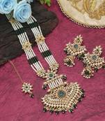 Green color long kundan necklace set