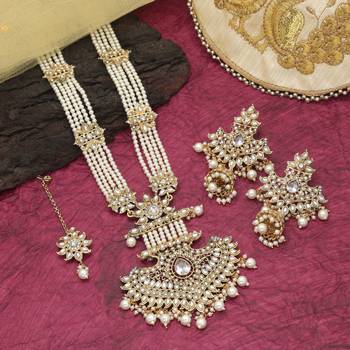 White color long kundan necklace set 1