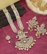 White color long kundan necklace set