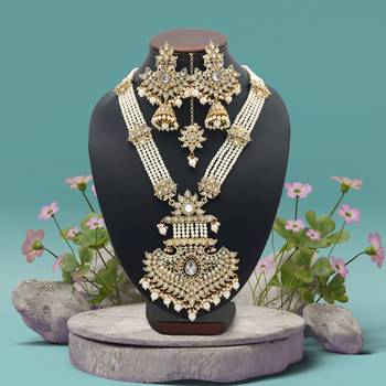 White color long kundan necklace set 2