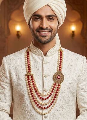   pearl beads dulha groom sherwani mala for   for wedding | Layered mala | perfect for groom 5