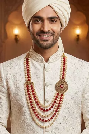   pearl beads dulha groom sherwani mala for   for wedding | Layered mala | perfect for groom