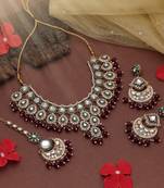 Maroon color kundan necklace set