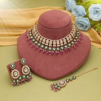 Light purple color kundan necklace set 1