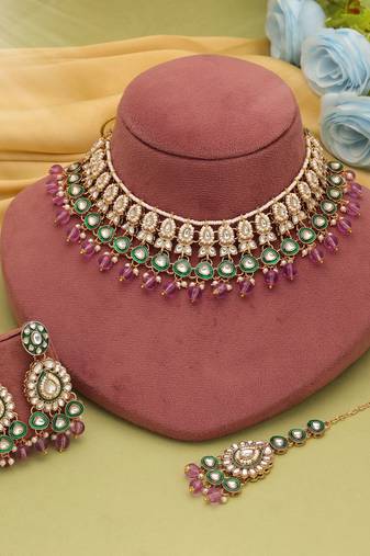Light purple color kundan necklace set