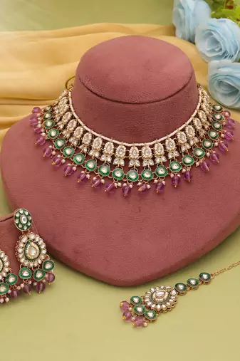 Light purple color kundan necklace set