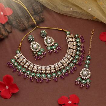 Light purple color kundan necklace set 2