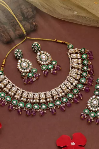 Light purple color kundan necklace set