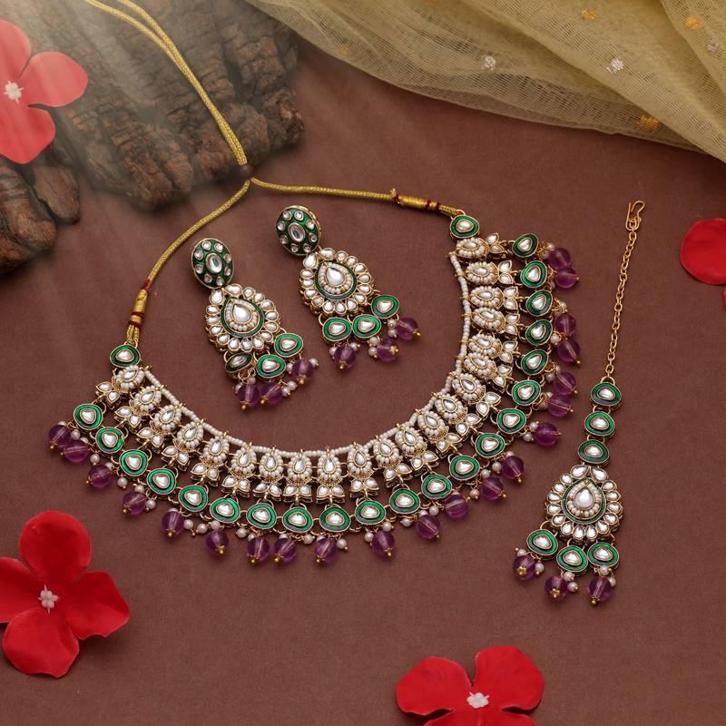 Light purple color kundan necklace set