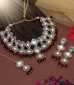 Maroon color kundan necklace set