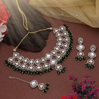 Green color kundan necklace set 1