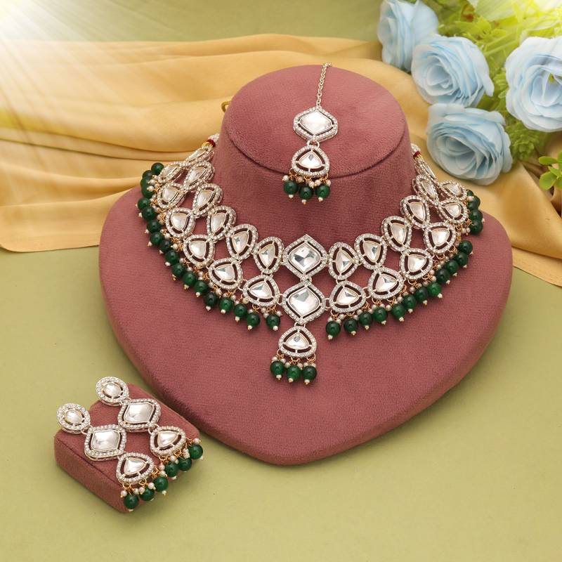 Green color kundan necklace set