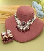 Maroon color choker kundan necklace set