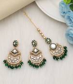 Green color kundan earrings tikka set