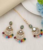 Multi color kundan earrings tikka set